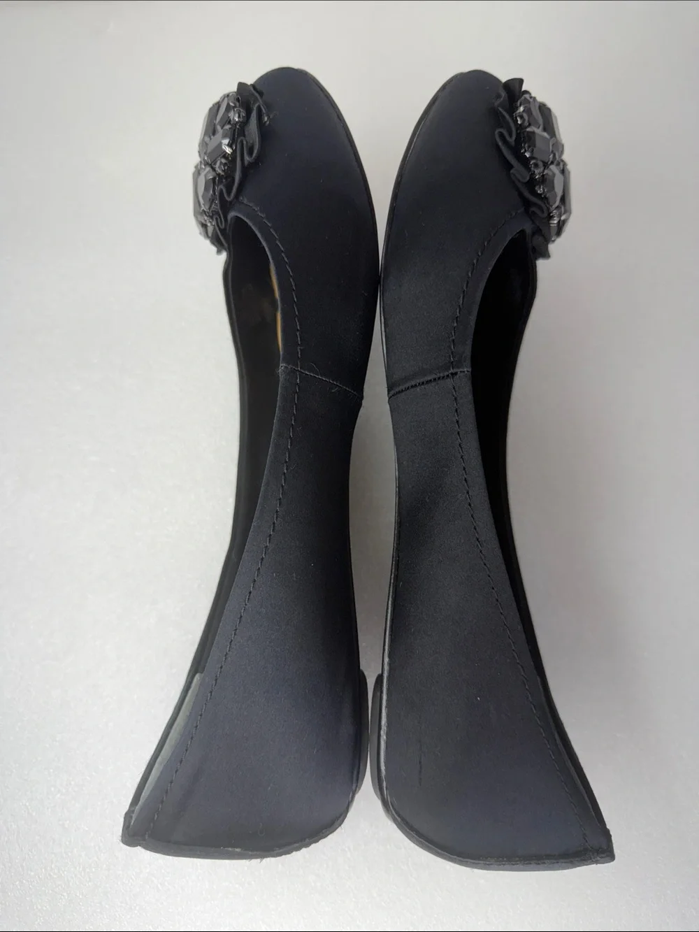 JESSICA SIMPSON Lepolia Black Satin Jeweled Rhinestone Ballet Flats Women’s 8